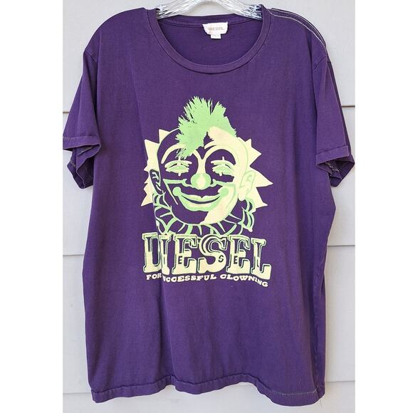 Vintage Diesel Mohawk Clown T Shirt Purple Neon Green 100% Cotton XL Halloween - Picture 1 of 9